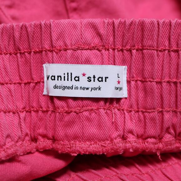 Vanilla Star Hot Pink Denim Shorts High Rise Pull On Frayed Hem Easy Fit Size L - Picture 7 of 10